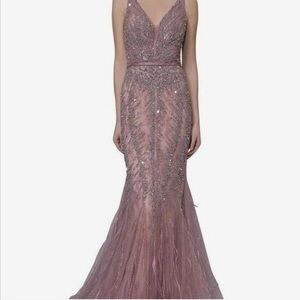 Sophisticated Mauve Beaded Prom Dress